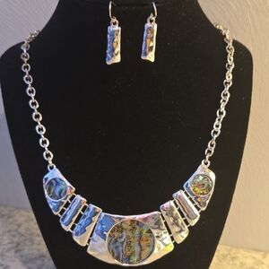 Abalone Shell Statement Necklace & Earring Set – Iridescent Coastal Jewelry